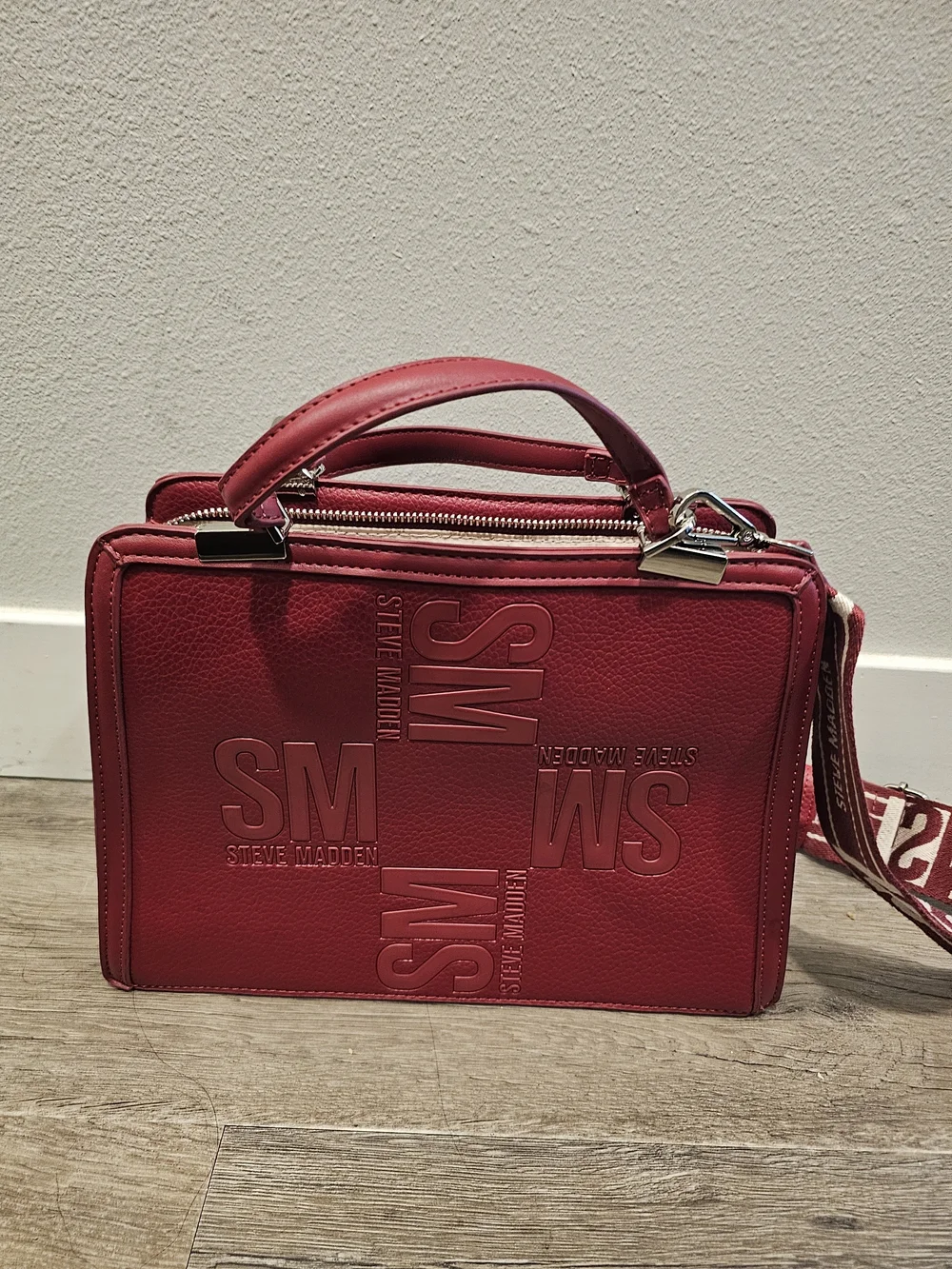 Steve Madden Red Embossed Logo Top-Handle Bag